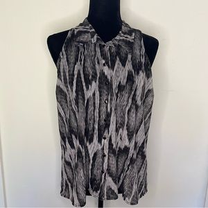 GUESS Los Angeles Sheer Abstract Print Sleeveless Blouse Large